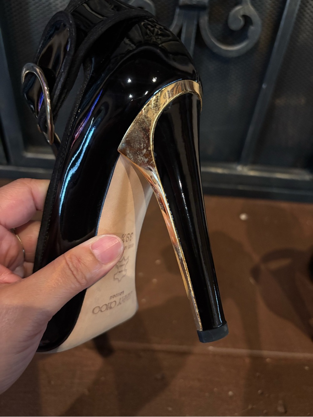Jimmy Choo Black Patent Leather Heels with Buckle - Picture 8 of 10